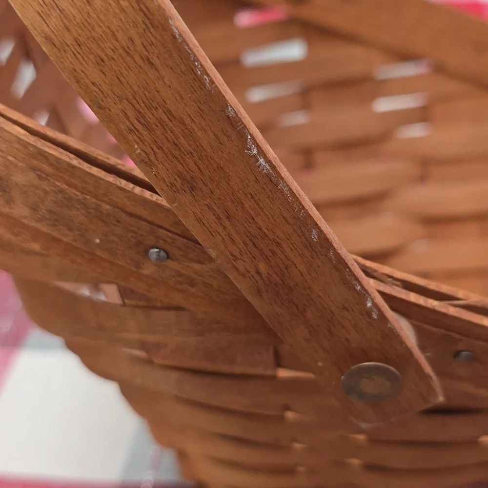 Vintage 1993 Signed Longaberger Angled Fruit Wine Basket Double Swing Handles
